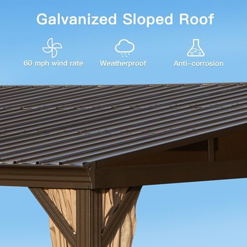 Domi 12x16FT Lean to Gazebo, Hardtop Wall Mounted Gazebo with Sloping Galvani...
