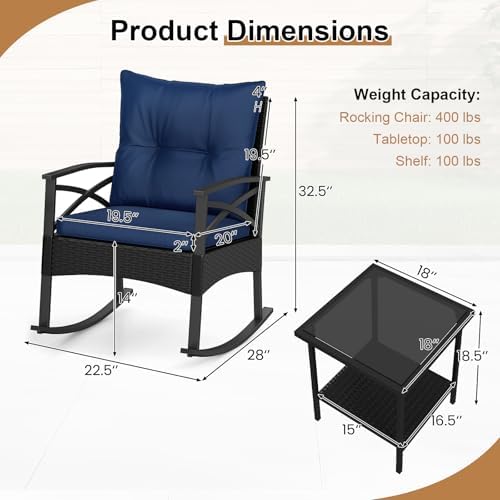 Tangkula 3 Pieces Wicker Outdoor Rocking Chairs Set