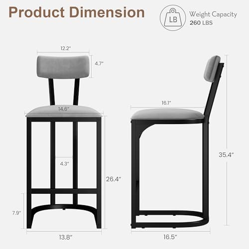 GarveeHome 26.4 Inch Counter Height Bar Stools Set of 4 for Island, Gray