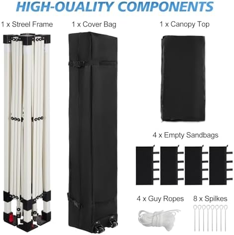 WEIZE 10x10 Pop Up Canopy Tent, 1-Button Push Setup Canopy Tent, Adjustable H...