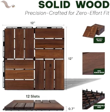 VICTORY RELAX Natural Acacia 12x12 Interlocking Wood Deck Tiles for Balcony, ...