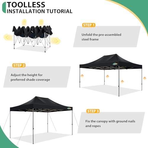 COBIZI 10x15 Heavy Duty Pop Up Canopy Tent with 4 Sidewalls, Black