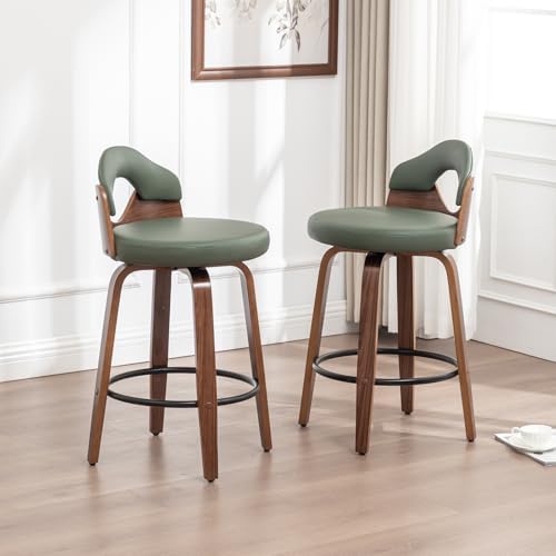 25.2" Swivel Bar Stools Set of 2,Mid Century Modern Faux Leather Barstoo...