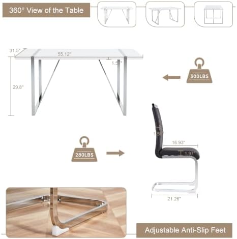 Ebullient Dining Table Set for 6,White Rectangular MDF Kitchen Table and Leat...