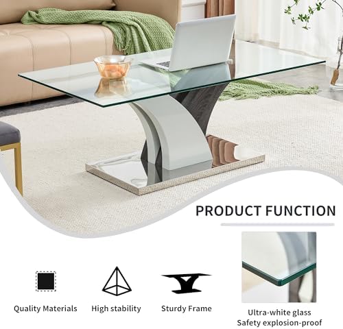 47'' Glass Coffee Table for Living Room,Rectangle Clear Center Table,...