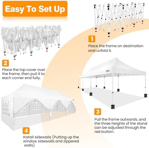 COBIZI 10x30 Pop up Canopy Tent for Parties, Roller Bag,8 Walls,4 Sandbags