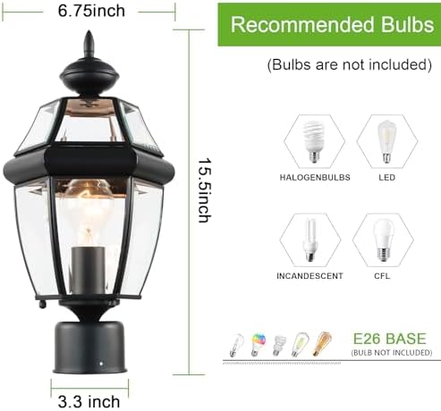 Kalium Outdoor Post Lights, 15" Lamp Post Light Fixture Waterproof Alumi...