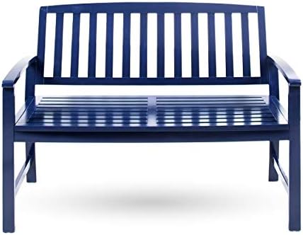 Christopher Knight Home Loja Outdoor Acacia Wood Bench, Pu Navy Blue