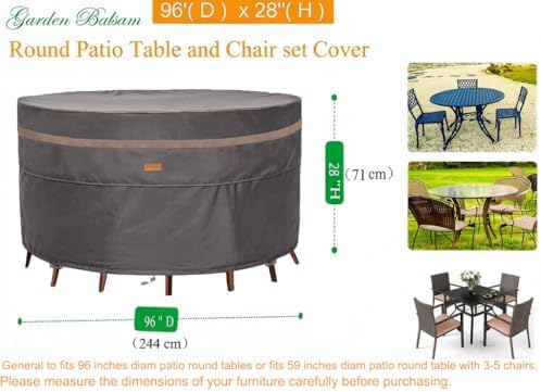 Round Patio Table Cover Outdoor Furniture Waterproof 96"Dia