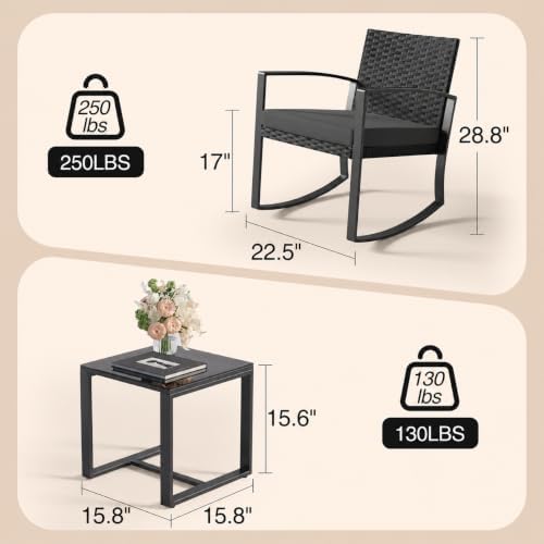Qsun 3 Pieces Patio Furniture Set Rocking Bistro Set, Outdoor Patio Furniture...