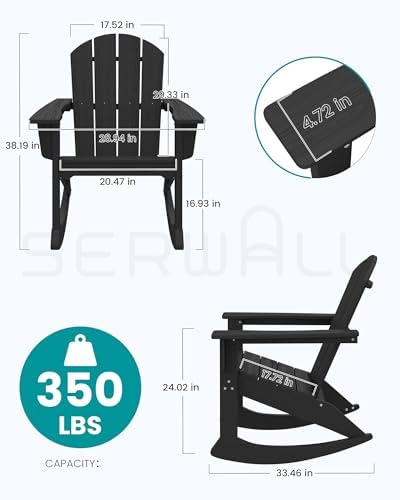 SERWALL Outdoor HDPE Adirondack Rocking Chairs, All-Weather, Black, 2PCS