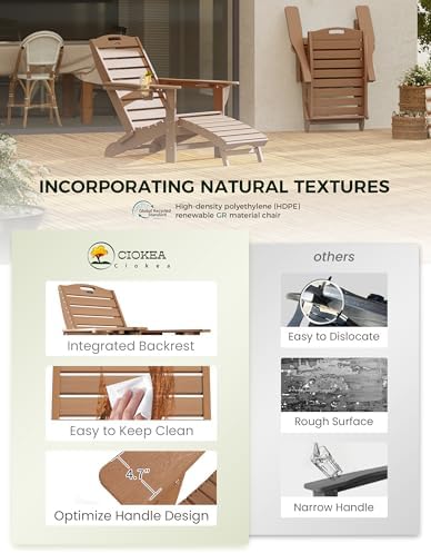 Ciokea HDPE Folding Adirondack Chair with Footrest,Teak,1