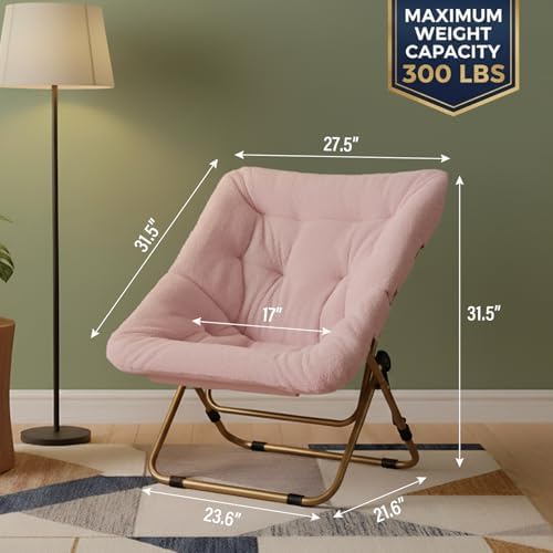 Tiita Comfy Folding Saucer Chair for Adults, Moon Chair, Pink