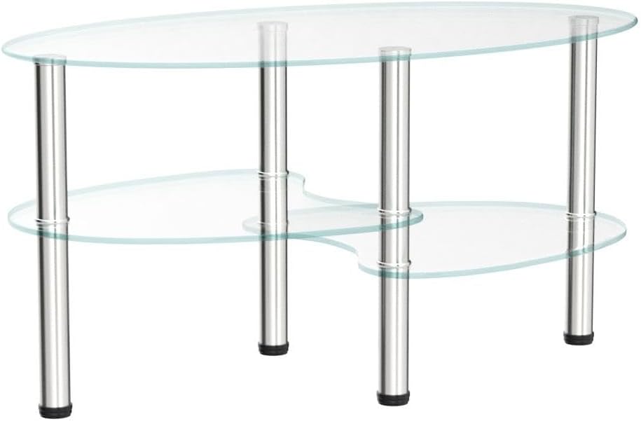 Oval-Shaped Glass Tea Table for Office, 3-Tier Modern Coffee Table, End Table...