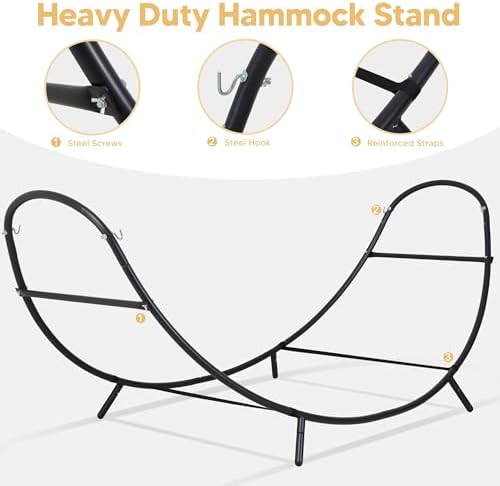 SUNCREAT Hammocks for Outside with Stand, Porch Hammock and Stand, 475 lbs Ca...