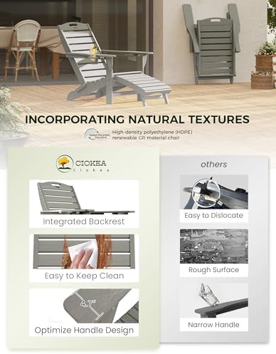Ciokea HDPE Folding Adirondack Chair with Footrest,Grey,1
