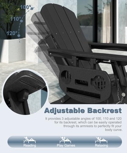 NAVINE Adjustable Adirondack Chair with Retractable Ottoman, Black