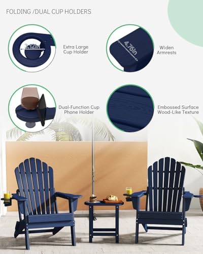 Plawdlik Oversized Folding Adirondack Chair Set of 2, Outdoor Chair, Navy