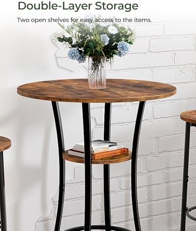CHOEZON Round Bar Table, 2-Tier High Top & Counter Height Dining Table, f...