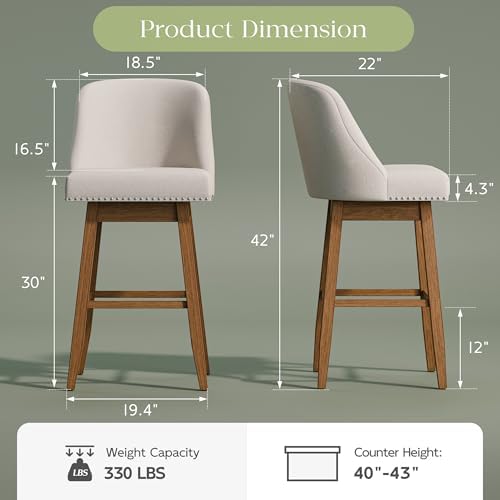 MU Counter Height Swivel Barstools, 30" Seat Height Upholstered Bar Stoo...