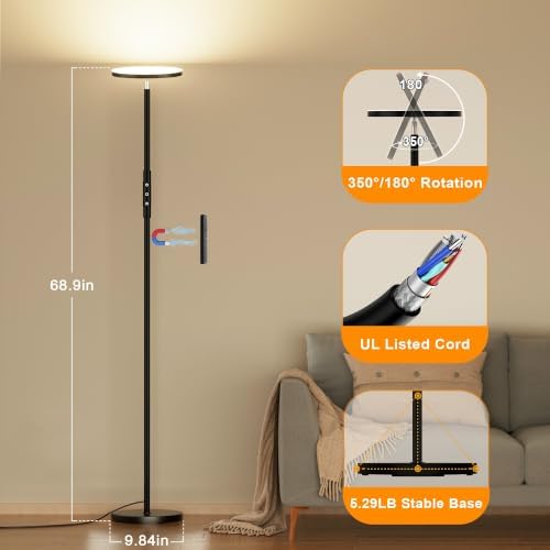 LED Floor Lamp, Bright 36W 3600LM Standing Lamp 350W Equivalent with Remote &...
