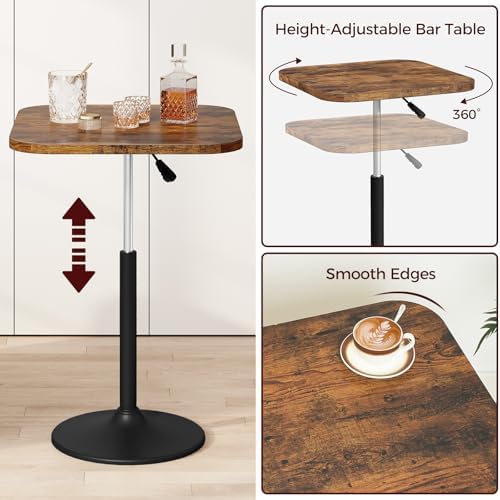 MAHANCRIS Bar Table, Height-Adjustable Pub Table 26.8-36.2 Inches, Cocktail T...