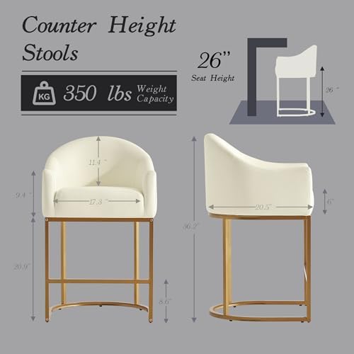 Modern Counter Height Bar Stools Set of 2 with Arms,White Leather