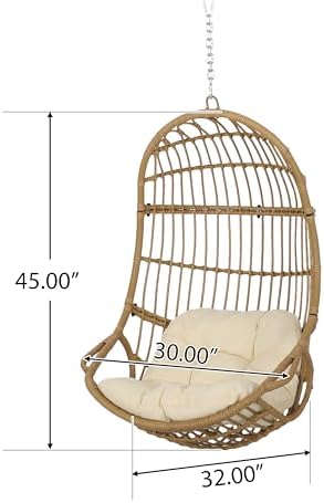 Christopher Knight Home Mariah Wicker Hanging Chair with Cushion, Outdoor Ind...