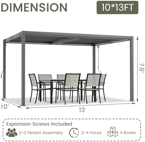 Louvered Pergola 10'x13' Outdoor Pergola with Roof, Heavy Duty Alumin...