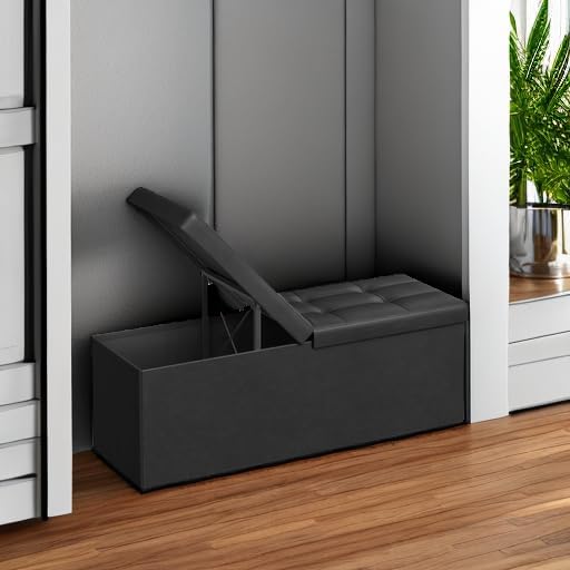SONGMICS 43.3 Inches Folding Storage Ottoman Bench with Flipping Lid