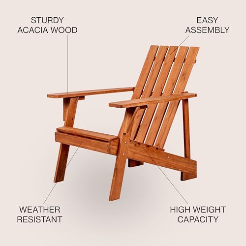 JONATHAN Y Irving 32" Solid Acacia Wood Adirondack Chair, Light Brown