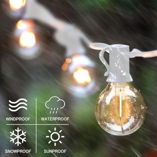 SUNTHIN White Outdoor String Lights, 48FT White Patio Lights with 25 G40 Shat...