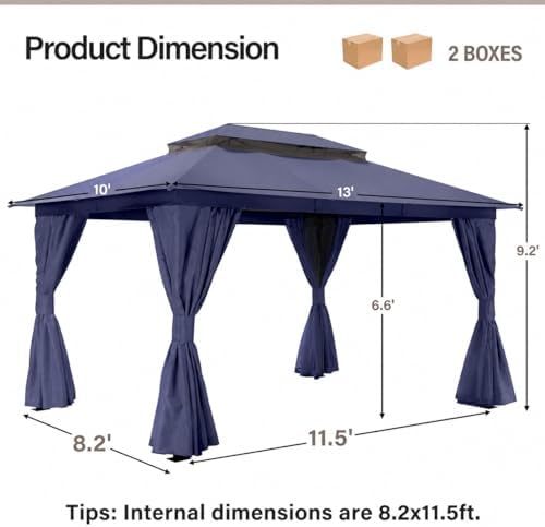 LAUSAINT HOME Patio Gazebo 10'x13', Outdoor Heavy Duty Party Tent She...