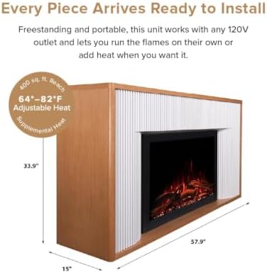 Modern Ember Arrie Smart Electric Fireplace Mantel Package | 33” Firebox Heat...
