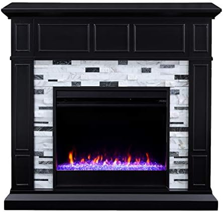 SEI Furniture Drovling Marble Tiled Color Changing Electric Fireplace, Black-...