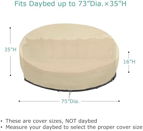 SunPatio Heavy Duty Outdoor Daybed Cover, 75" Dia x 35"/16” H, Beige