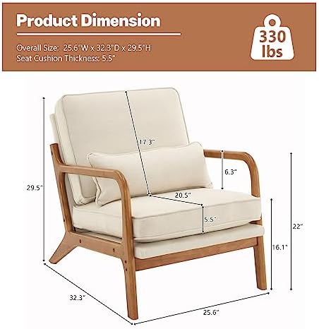 Hommoo Linen Fabric Accent Chair with Arm Mid Century Modern Lounge Reading C...