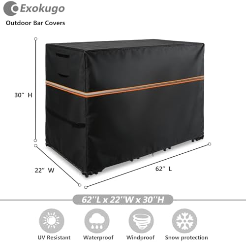 Patio Bistro Set Cover, 62" L x 22" W x 30" H, Black