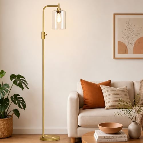 【Upgraded】 Dimmable Floor Lamp for Living Room with Clear Glass Lampshade, Br...