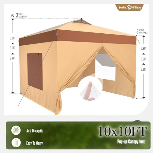 Sophia & William Canopy Tent 10x10 Pop up with Sidewalls,Portable Shade