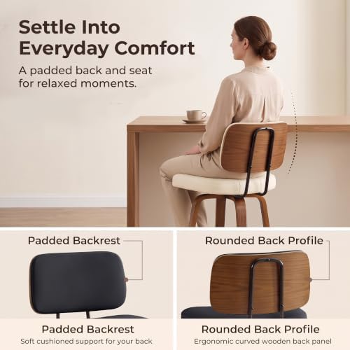 Counter Height Bar Stools Set of 2, 26+inch Swivel Faux Leather Barstool with...
