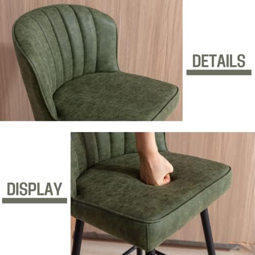 Green Leather Bar Stools Set of 2 Mid Century Modern Counter Stools 26 Inch C...