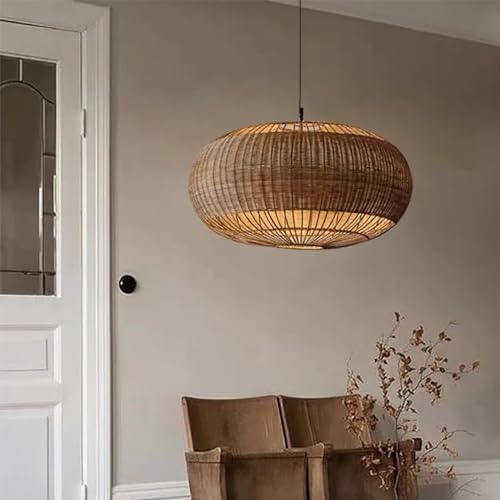 Rattan Handwoven Pendant Lights Adjustable Bamboo Wicker Hanging Lamp, Pendan...
