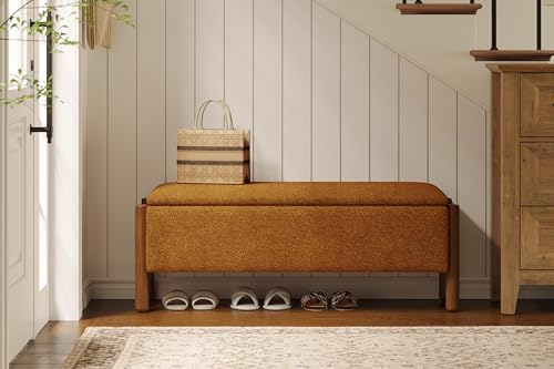 Modern Storage Benches with Walnut Wood Legs, 47'' Ottoman Bench with...