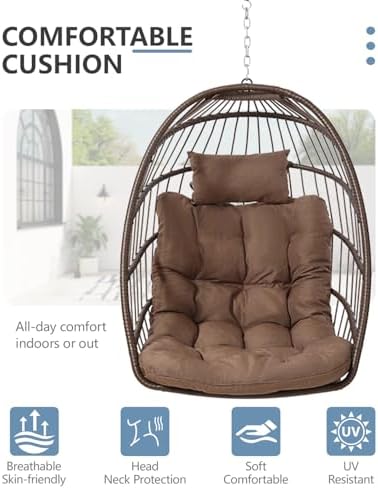 SWITTE Egg Chair Outdoor with Stand, Indoor Wicker Hanging Egg Swing, Brown