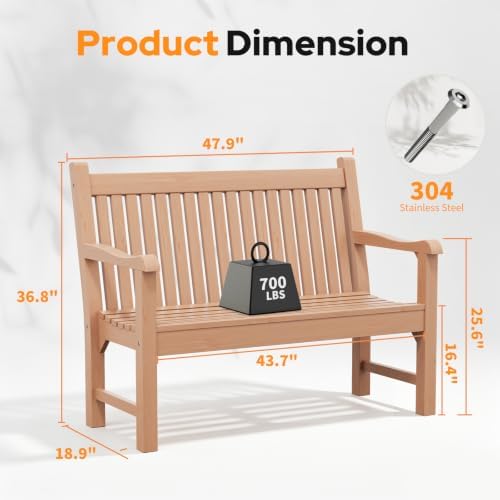 Psilvam 2-Person Outdoor Bench with 700 Lbs Weight Capacity, Teak