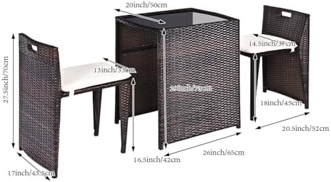GIANTEX 3 PCS Cushioned Outdoor Wicker Patio Set Convention Bistro Set Garden...