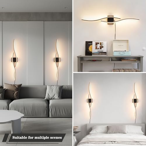 Daunton Modern Plug in Wall Sconces Set of Two, RC Dimmable LED Plug in Wall ...