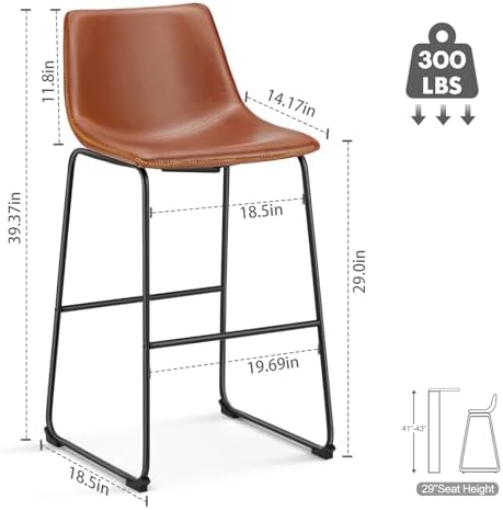 DUMOS Counter Height Bar Stools Set of 4, Faux Leather High Bar Chairs