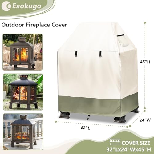 Outdoor Fireplace Cover, 32"L × 24"W × 45"H, Beige & Grayi...